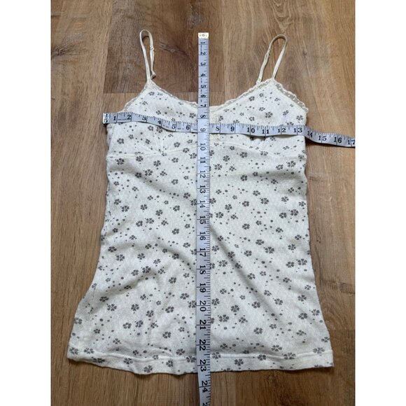 Y2K American Eagle Cream Pointelle Floral Lace Trim Cami Top Small - Picture 4 of 5